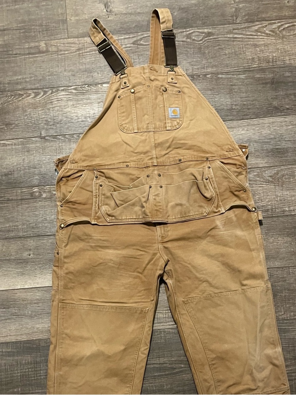 Carhartt Brown Bib Overalls W/Nail Apron Carpenter Duck R28 50x32 RARE Vintage